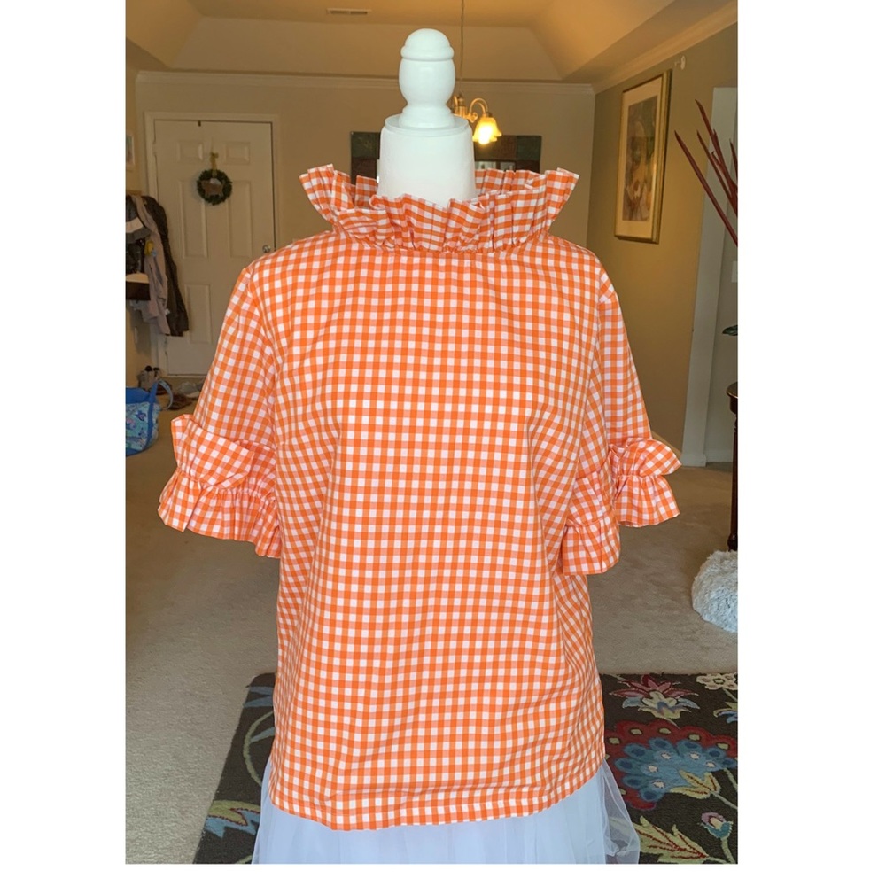 Original Elizabeth Wilson Design Nancy Jane Top in Orange Gingham